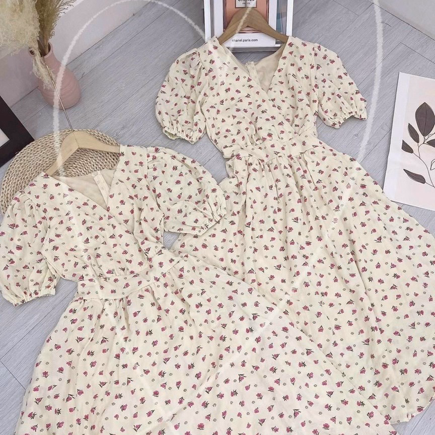 Đầm Hoa Lụa Nhí Cổ Chữ V Ôm Eo Dáng Dài Thanh Lịch V101 - Cloudy Dress - Ảnh 4