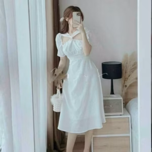 Đầm Tiểu Thư Cổ Chéo Dáng Dài Nữ Tính Chất Umi Màu Trắng V104 -Cloudy Dress