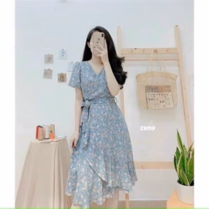 Đầm Hoa Nhí Cổ Chéo Buộc Nơ Bên Hông Eo Dáng Xòe Hai Tầng V109 - Cloudy Dress