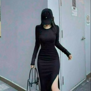 Đầm Thun Body Ôm Eo Xẻ Tà Tay Dài Sexy V110 - Cloudy Dress