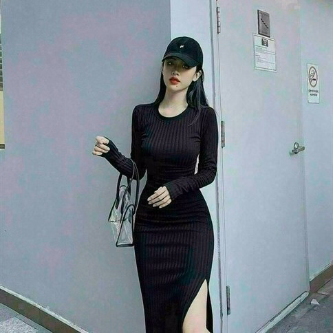 Đầm Thun Body Ôm Eo Xẻ Tà Tay Dài Sexy V110 - Cloudy Dress - Ảnh 3