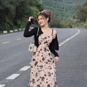 Set Đầm Xòe Dài Kem Áo Khoác ( Váy Có Thun Lưng ) V146 - Cloudy Dress