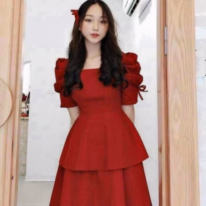 Đầm Dạ Hội Tay Rút Dây Hai Tầng Đang Xòe Cổ Vuông Chất For V153 - Cloudy Dress