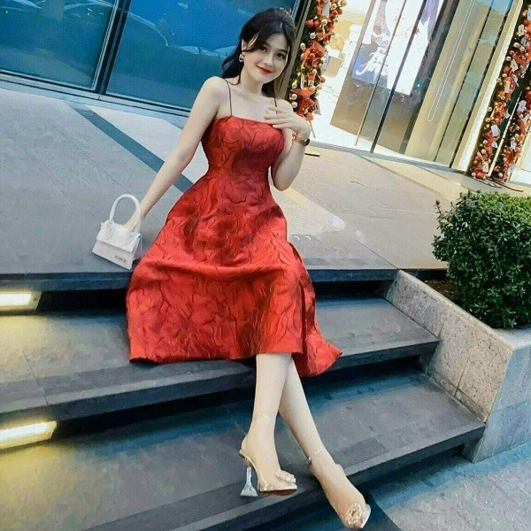 Đầm Gấm Hoa Cao Cấp Có Mút Hai Dây Dáng Dài V156 - Cloudy Dress - Ảnh 2