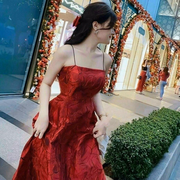 Đầm Gấm Hoa Cao Cấp Có Mút Hai Dây Dáng Dài V156 - Cloudy Dress - Ảnh 3