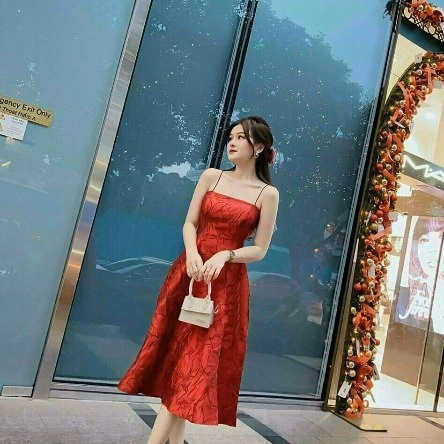 Đầm Gấm Hoa Cao Cấp Có Mút Hai Dây Dáng Dài V156 - Cloudy Dress