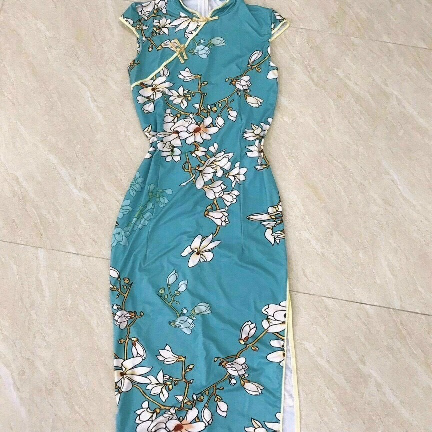 Đầm Sườn Xám Chic Eo Tôn Dáng Chất Su Bột In V170 - Haka Mây - Ảnh 2