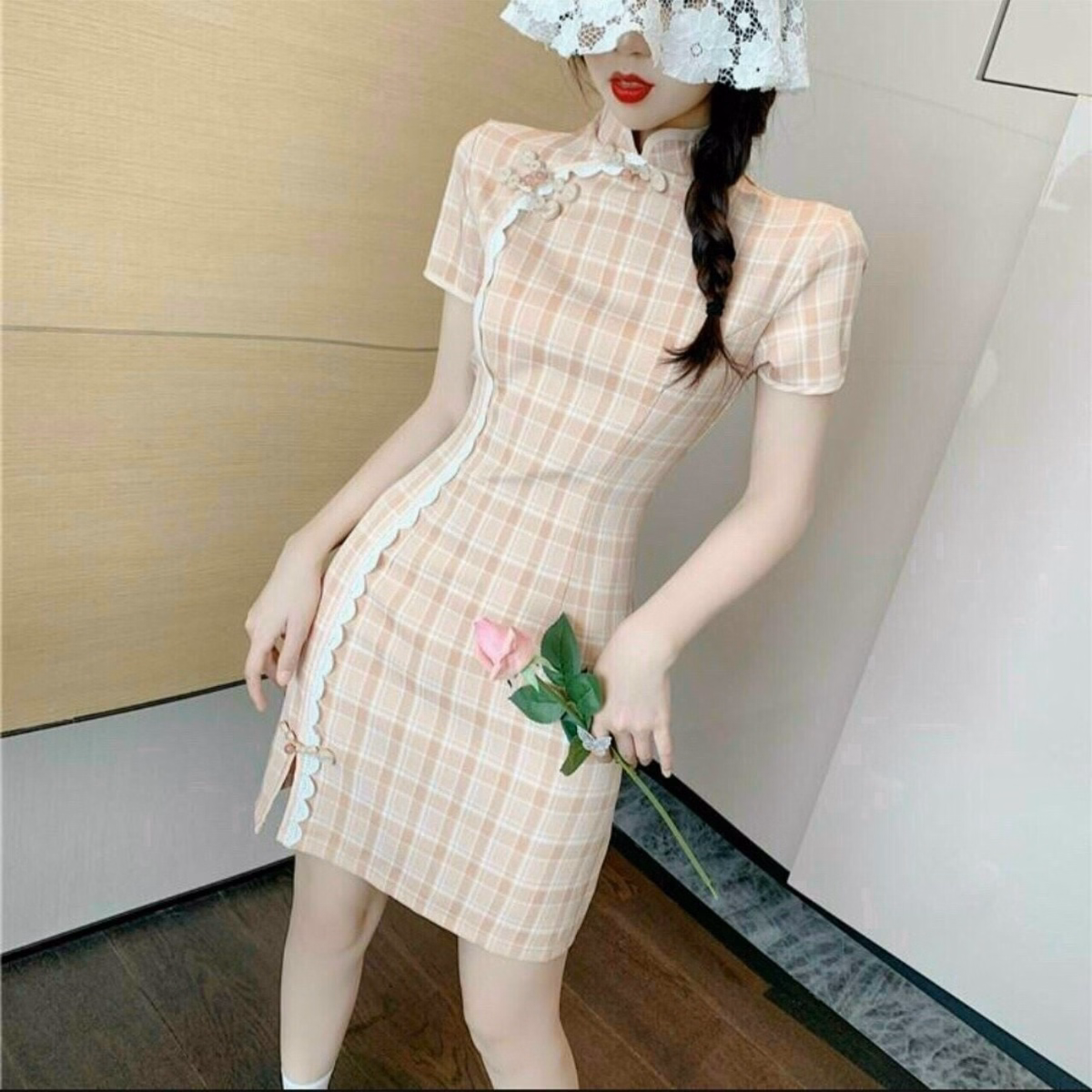 Đầm Sườn Xám Viền Ren Chic Eo Siêu Xinh Chất Thun Dẻo In 3D V172 - Haka Mây - Ảnh 2