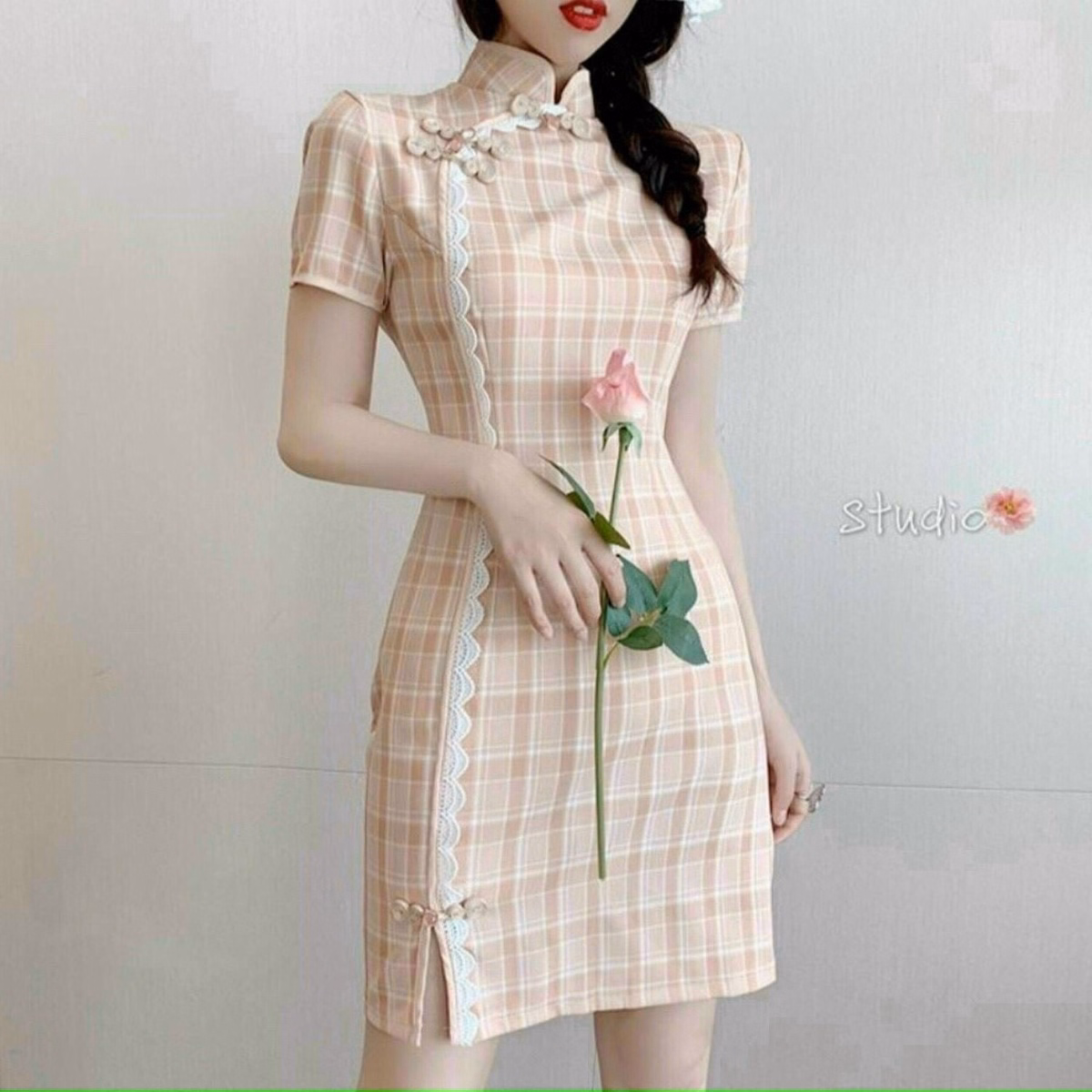 Đầm Sườn Xám Viền Ren Chic Eo Siêu Xinh Chất Thun Dẻo In 3D V172 - Haka Mây - Ảnh 5