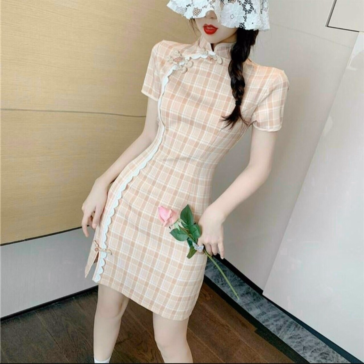 Đầm Sườn Xám Viền Ren Chic Eo Siêu Xinh Chất Thun Dẻo In 3D V172 - Haka Mây - Ảnh 3