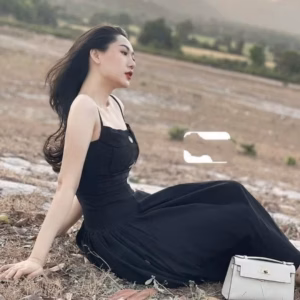 Đầm Nhún Xoè Hai Dây Cài Nút Thật Chất Đũi V180 - Cloudy Dress