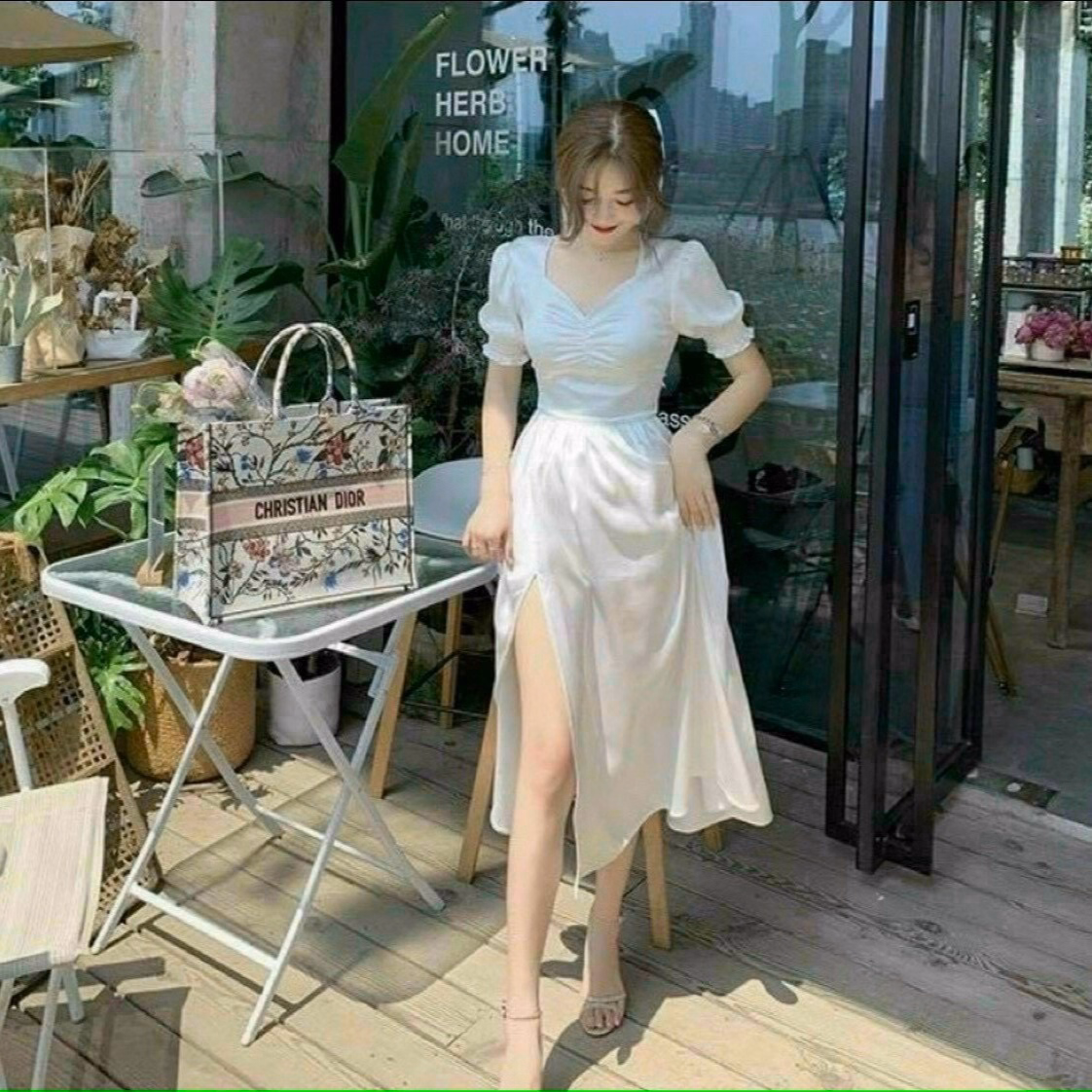 Đầm Xẻ Tà Tay Phồng Chất Đũi Nhăn V182 - Cloudy Dress - Ảnh 4