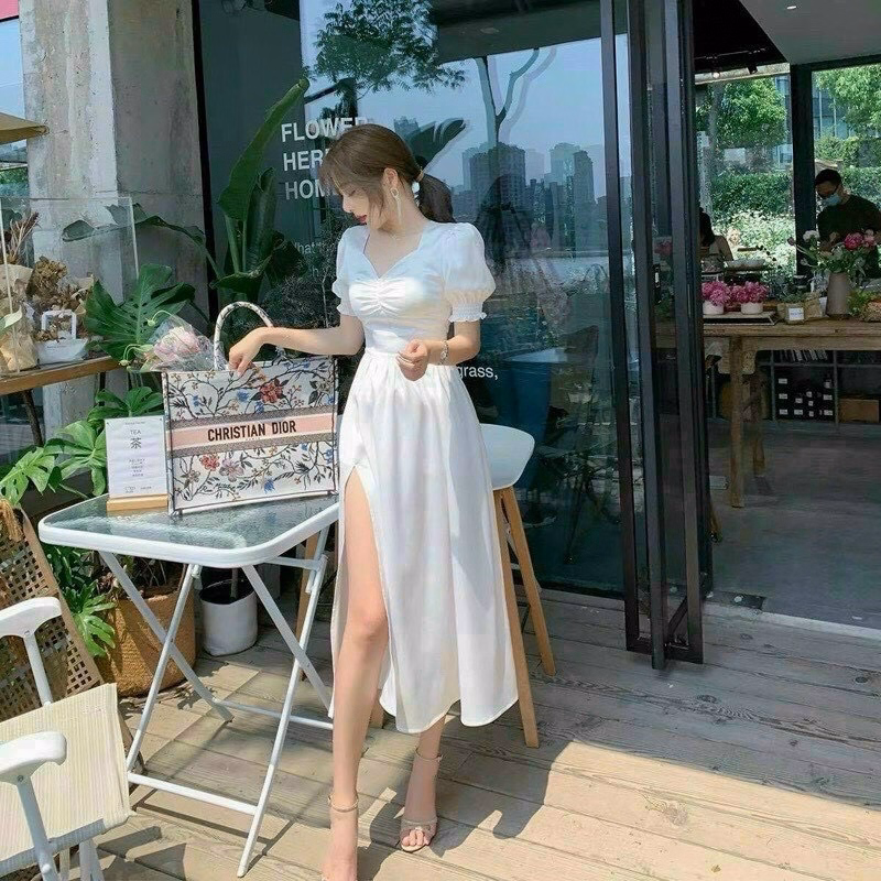 Đầm Xẻ Tà Tay Phồng Chất Đũi Nhăn V182 - Cloudy Dress - Ảnh 2