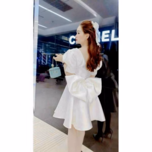 Đầm Tay Phồng Nơ Lưng Chất Lụa Bóng V184 - Cloudy Dress