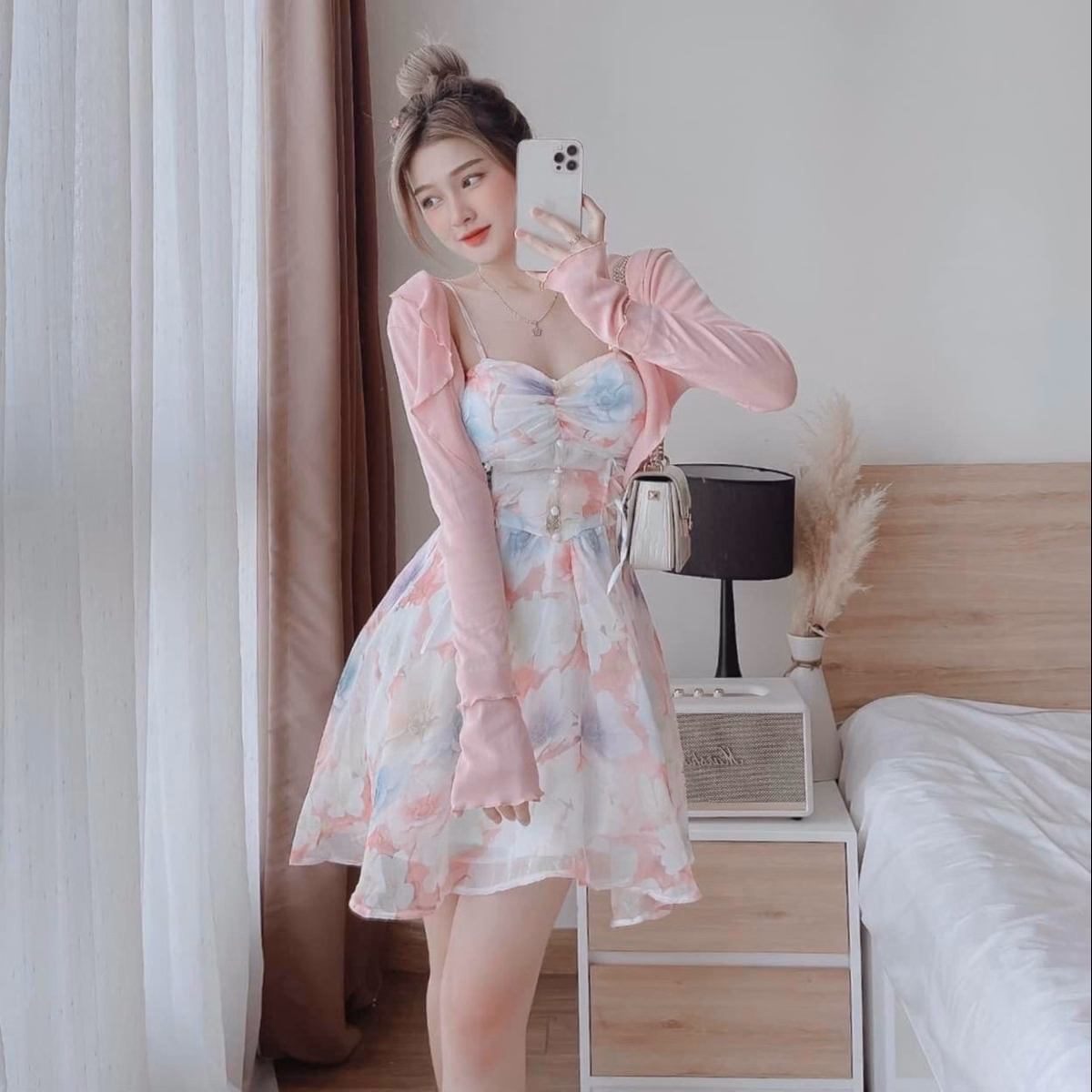 Set Áo Khoát Kèm Đầm Voan Hoa Đính Cườm V187 - Cloudy Dress - Ảnh 3
