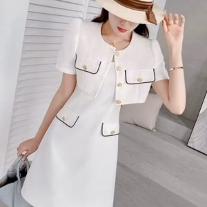 Đầm Viền Túi Kèm Áo Khoát Cài Nút Thật V189 - Cloudy Dress