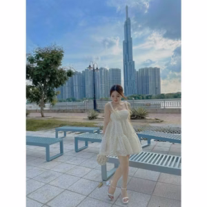 Đầm Hai Dây Phối Nơ Tơ Gân Có Mút V192 - Haka Mây