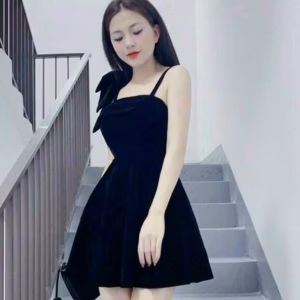 Đầm 2 Dây Đính Nơ ( Có Mút ) Chất Thun Umi V200 - Haka