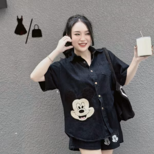 Set Bộ Nữ Áo Sơ Mi Quần Short Jean Mickey Dd401 - Nana House