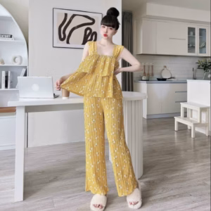 Set Hai Dây Tầng Hoa Phối Quần Dài (Dũi Xốp) V226 - Haka Mây