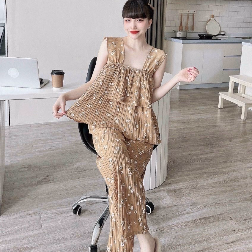 Set Hai Dây Tầng Hoa Phối Quần Dài (Dũi Xốp) V226 - Haka Mây - Ảnh 2