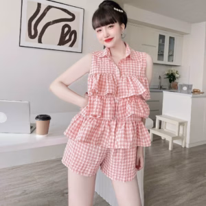 Set Hai Dây Tầng Hoa Phối Quần Ngắn (Dũi Xốp) V227 - Haka Mây