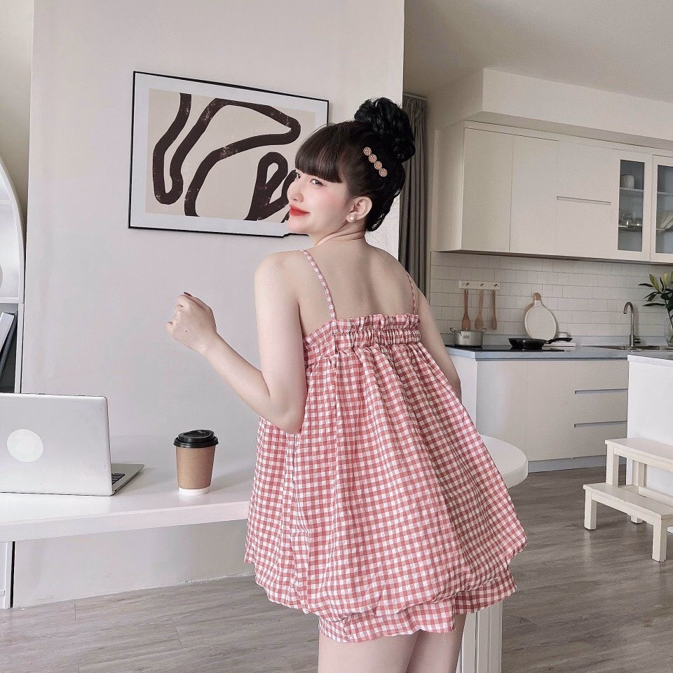Set Đùi Caro Dáng Phồng Cute Đáng Yêu V228 - Haka Mây