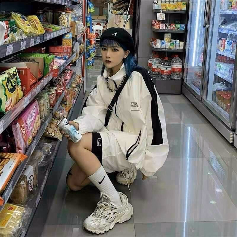 Áo Khoác Dù Nam Nữ Unisex Form Rộng Chạy Sọc Tay Phong Cách Sht57 Màu Trắng - Minh Hà House - Ảnh 3