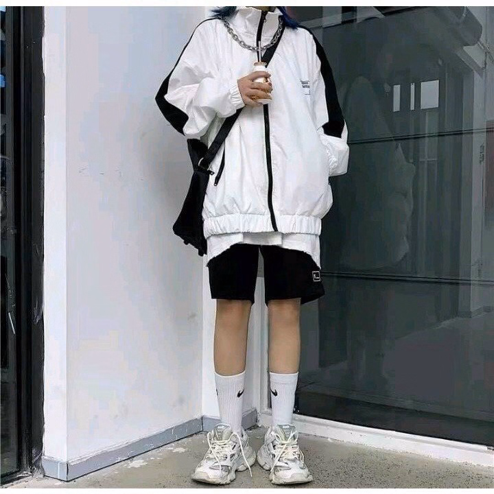 Áo Khoác Dù Nam Nữ Unisex Form Rộng Chạy Sọc Tay Phong Cách Sht57 Màu Trắng - Minh Hà House - Ảnh 4