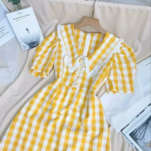 Đầm Kate Họa Tiết Caro Cổ Bèo Tiểu Thư Sang Chảnh V247 - Cloudy Dress