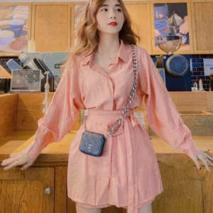 Set Bộ Đồ Nữ Áo Sơ Mi Tay Dài Phối Nơ Eo Kèm Quần Short M837 - Lisa