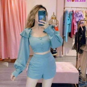 Set Đùi Đính Nút Bèo Vai Tay Dài V304 - Cloudy Dress