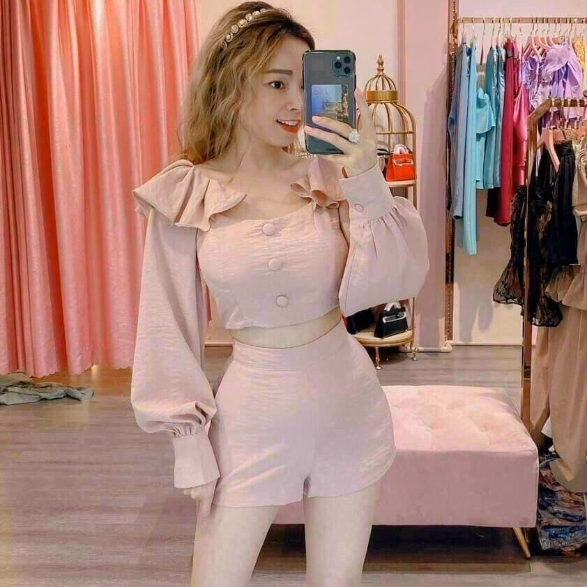 Set Đùi Đính Nút Bèo Vai Tay Dài V304 - Cloudy Dress - Ảnh 2