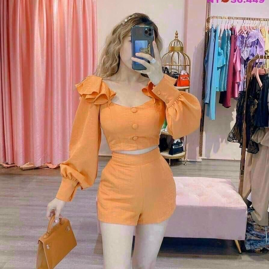 Set Đùi Đính Nút Bèo Vai Tay Dài V304 - Cloudy Dress - Ảnh 3