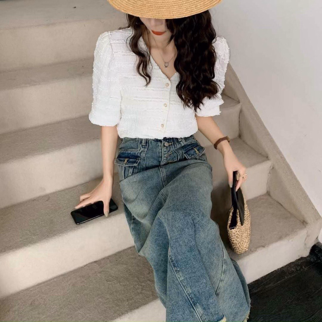 Áo Xốp Nổi Tay Bồng Dáng Cổ V Phối Cúc Cực Kỳ Nữ Tính Slcxa132 - Chipxinhxk - Ảnh 5