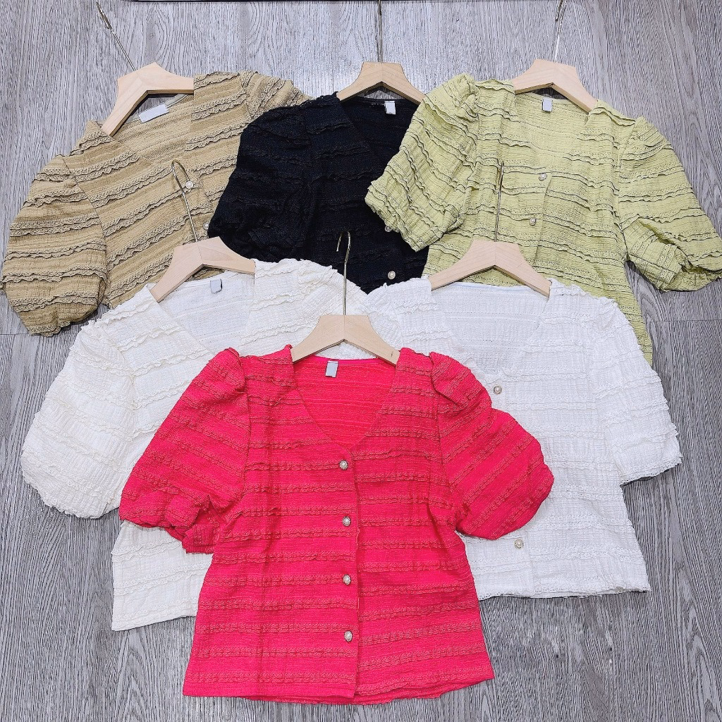 Áo Xốp Nổi Tay Bồng Dáng Cổ V Phối Cúc Cực Kỳ Nữ Tính Slcxa132 - Chipxinhxk - Ảnh 7