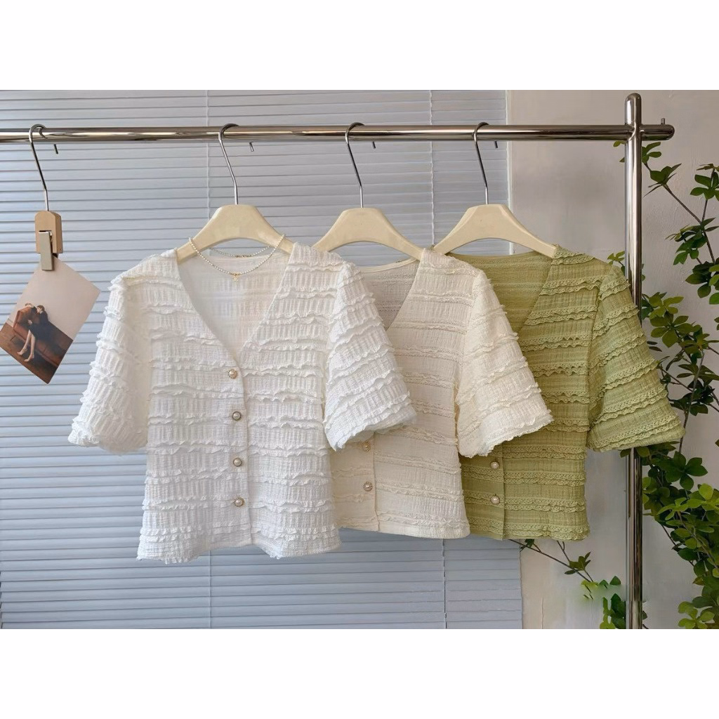 Áo Xốp Nổi Tay Bồng Dáng Cổ V Phối Cúc Cực Kỳ Nữ Tính Slcxa132 - Chipxinhxk - Ảnh 3