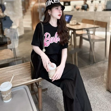 Set Đồ Bộ Nữ Áo Croptop Cổ Tròn Tay Ngắn Kèm Quần Dài Chất Thun M793 - Aine - Ảnh 3