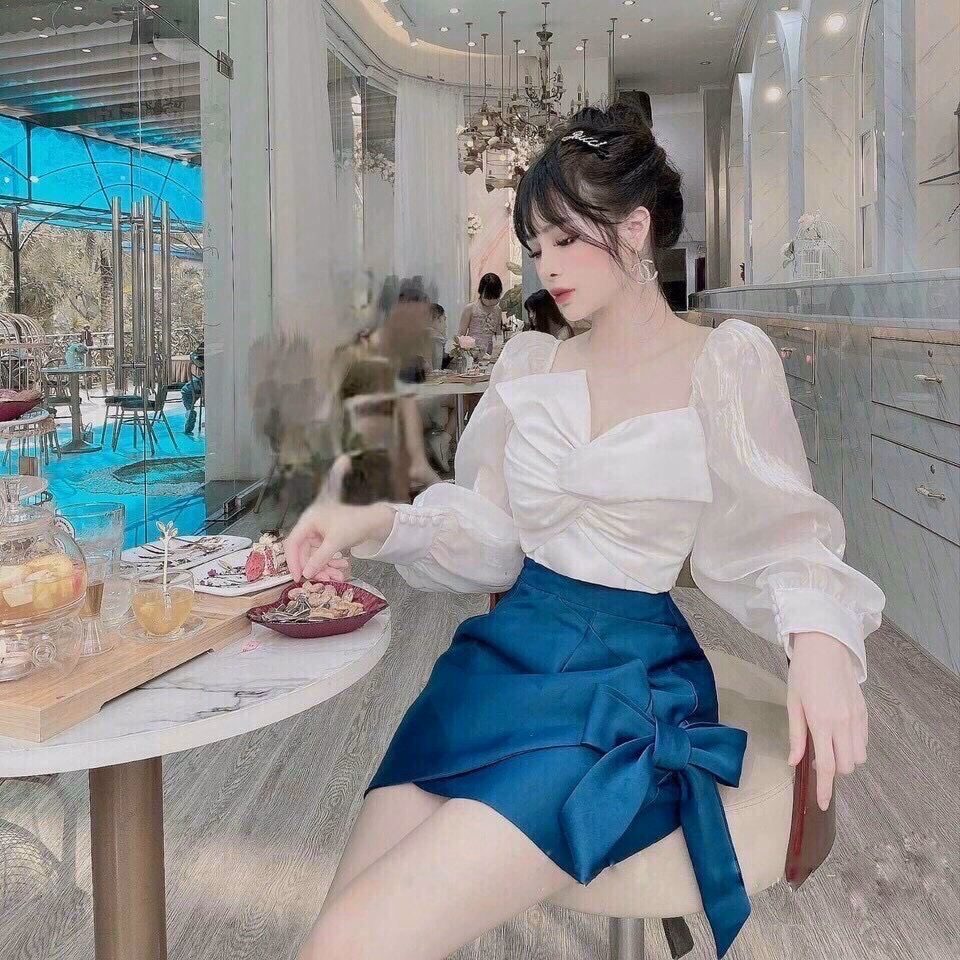 Set Váy Phối Nơ Tay Bồng Sang Chảnh V313 - Cloudy Dress - Ảnh 4