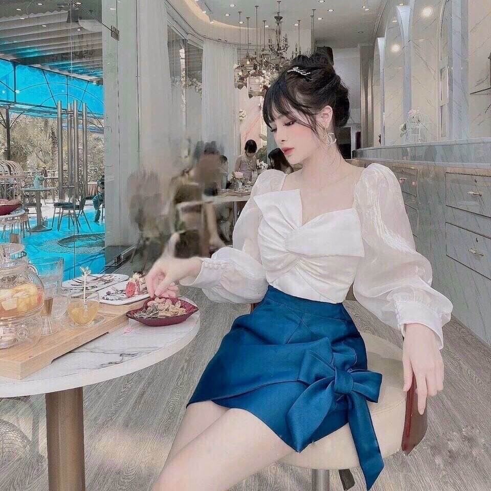 Set Váy Phối Nơ Tay Bồng Sang Chảnh V313 - Cloudy Dress - Ảnh 3