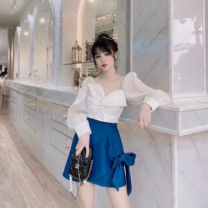 Set Váy Phối Nơ Tay Bồng Sang Chảnh V313 - Cloudy Dress