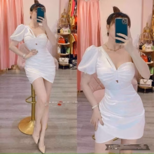Đầm Body Nhún Thun Tay Bồng1 Tay Tôn Dáng Sang Chảnh V316 - Cloudy Dress