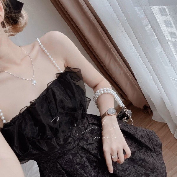 Đầm Xếp Ly Cup Ngực Phối Voan Kiến Thanh Lịch V364 - Haka Mây - Ảnh 2