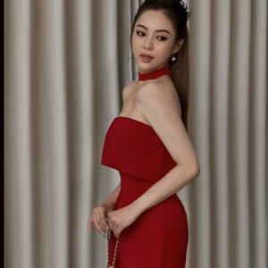 Set Váy Dáng Dài Tiểu Thư Phụ Kiện Cổ V367 - Haka Mây