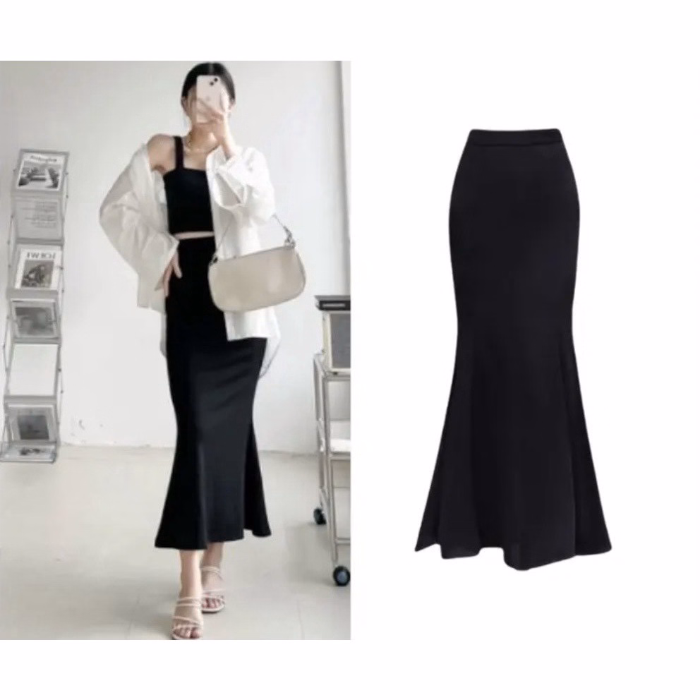 Chân Váy Nữ Dáng Đuôi Cá Dáng Dài, Trơn Đen, Co Dãn Tốt Slcxv32 - Chipxinhck