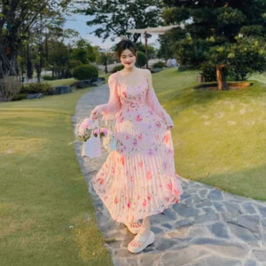 Set Đầm Váy Nữ 2 Dây Maxi Đi Biển Voan Bông Dd410 - Nana House