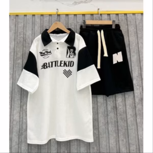 Bộ Nữ, Set Battlekid + Quần Đùi Chữ N Chất Liệu Cá Sấu Cao Cấp