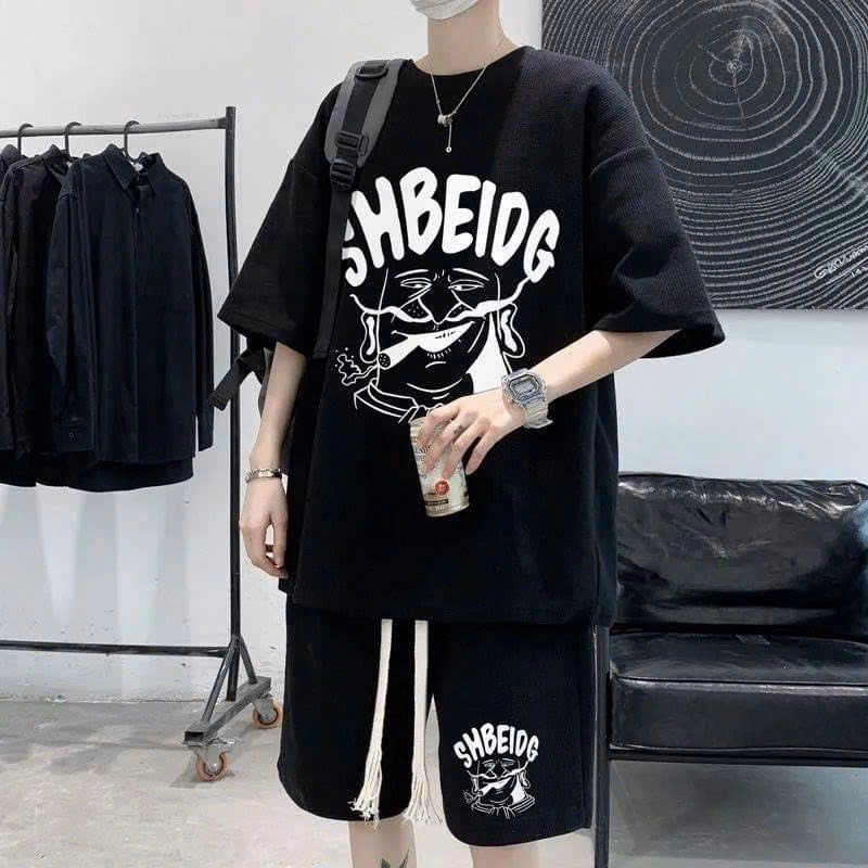 Bộ Đồ Nam Nữ Form Rộng In Họa Tiết Shbeiog Chất Liệu Cotton Co Giãn Thoáng Mát - Htm Fashion - Ảnh 2