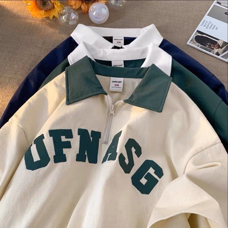 Áo Thun Polo Có Cổ Bẻ Form Rộng Chất Cotton Su Chữ Ufn Asg