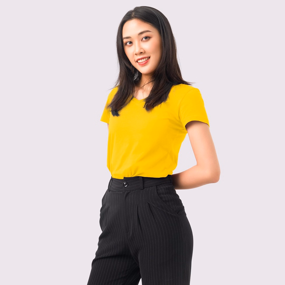 Áo Thun Nữ Cổ Tim Vàng 100% Cotton Cao Cấp - Gold Rhino - Ảnh 2